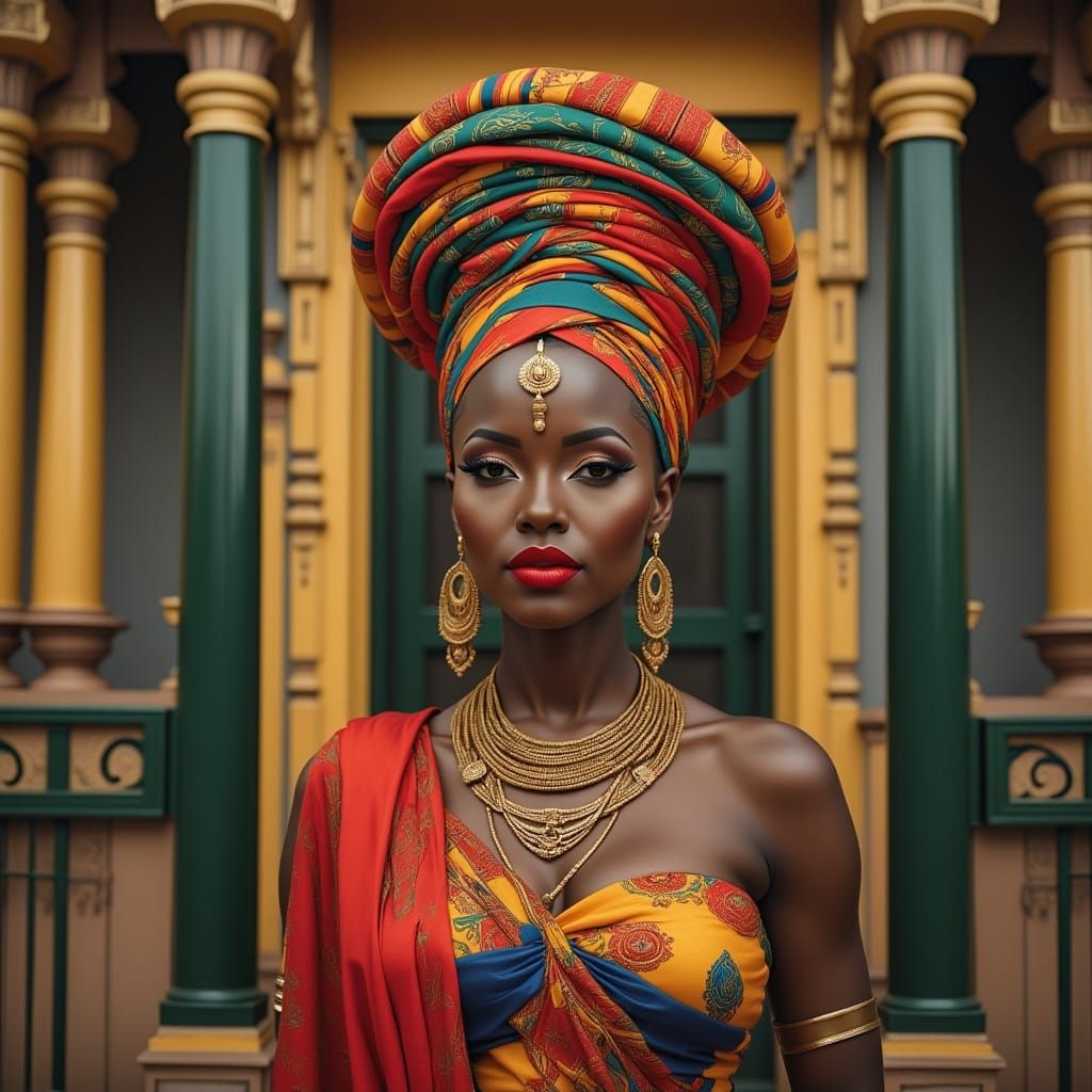 Regal Ivory Coast Queen in Futuristic Traditional Attire