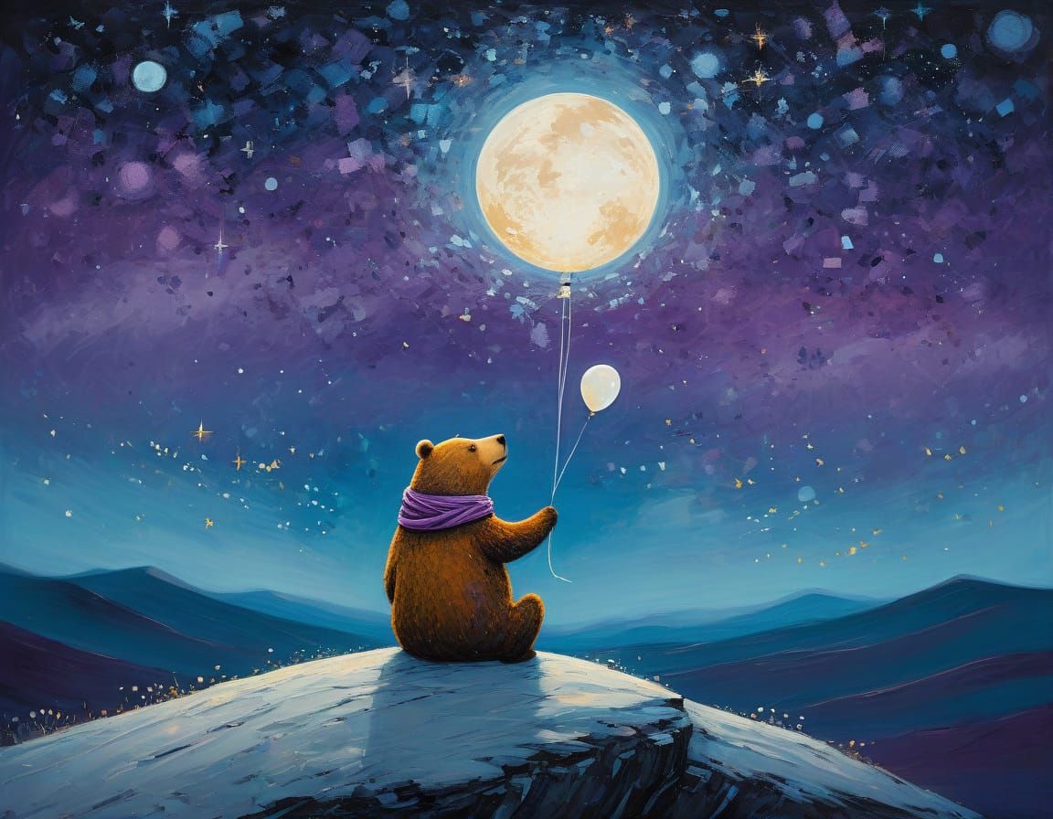 Bear on Bird Flying Through Starry Sky