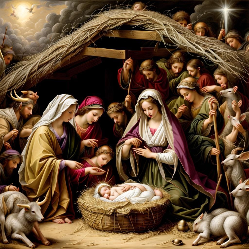 Nativity Scene Graphite Drawing with Subtle Aromas