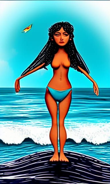 Goddess Rising from Ocean in Rain, Realistic