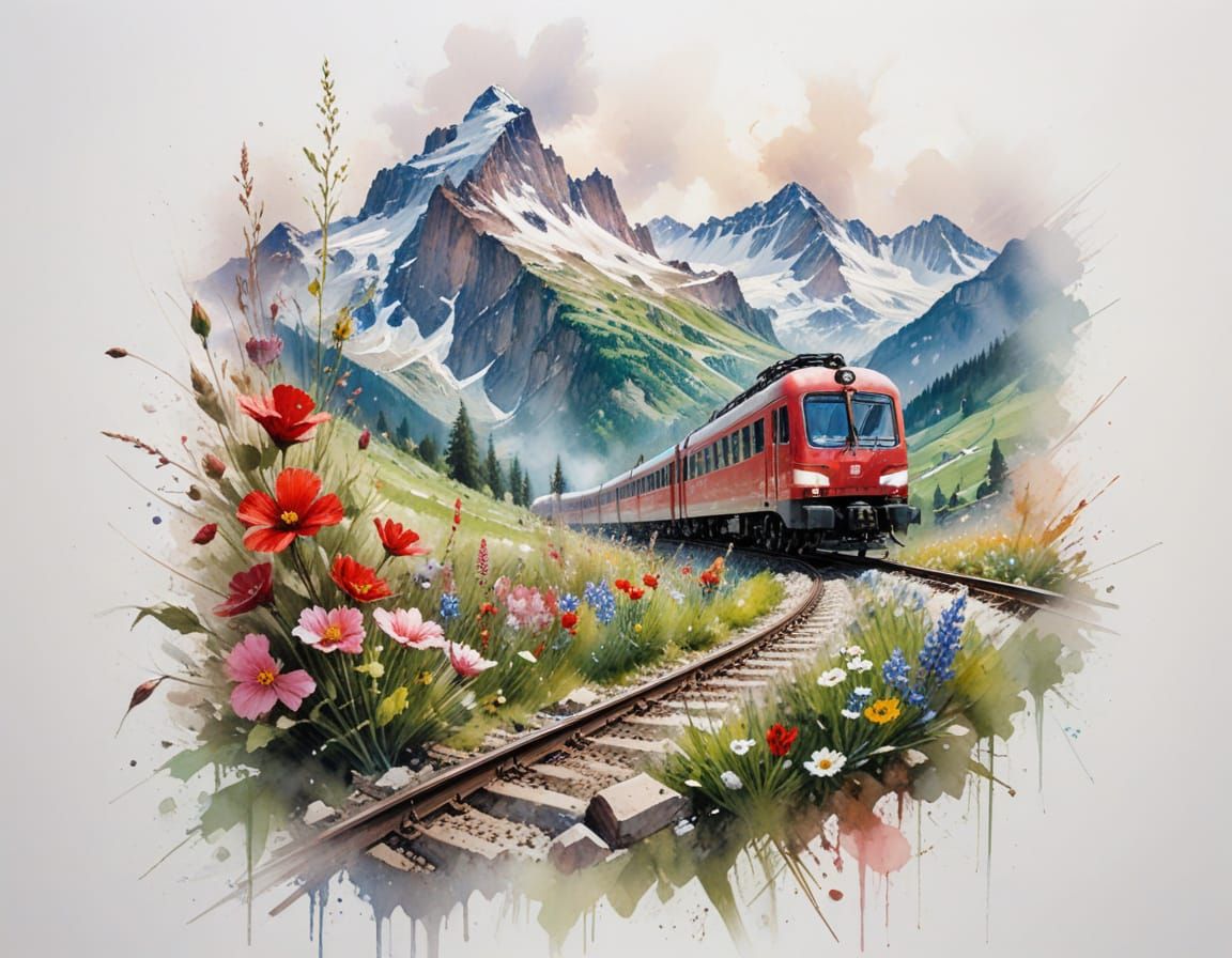 Red Mountain Train in Spring Swiss Alps
