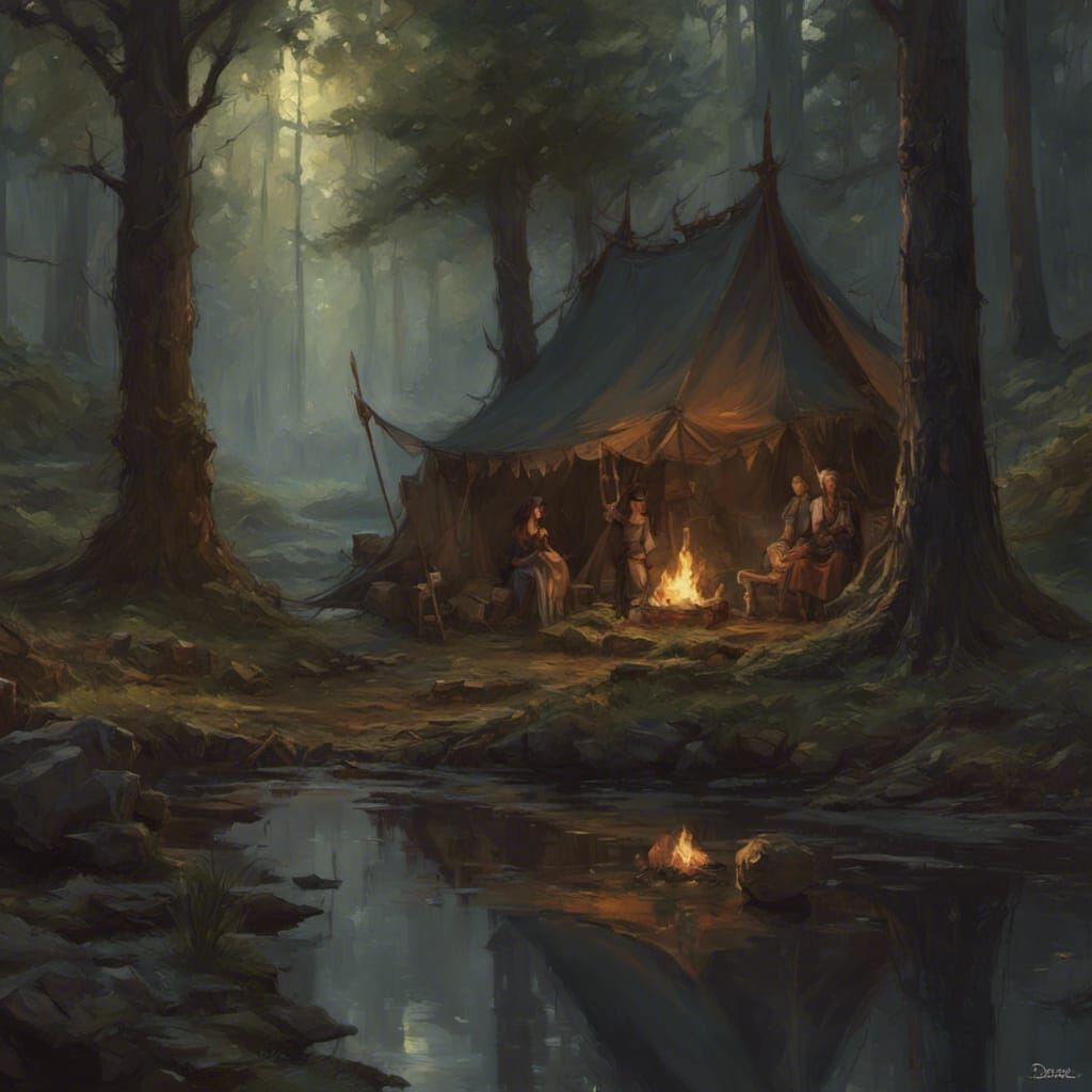 Mystical Medieval Campsite in Dark Fantasy Art