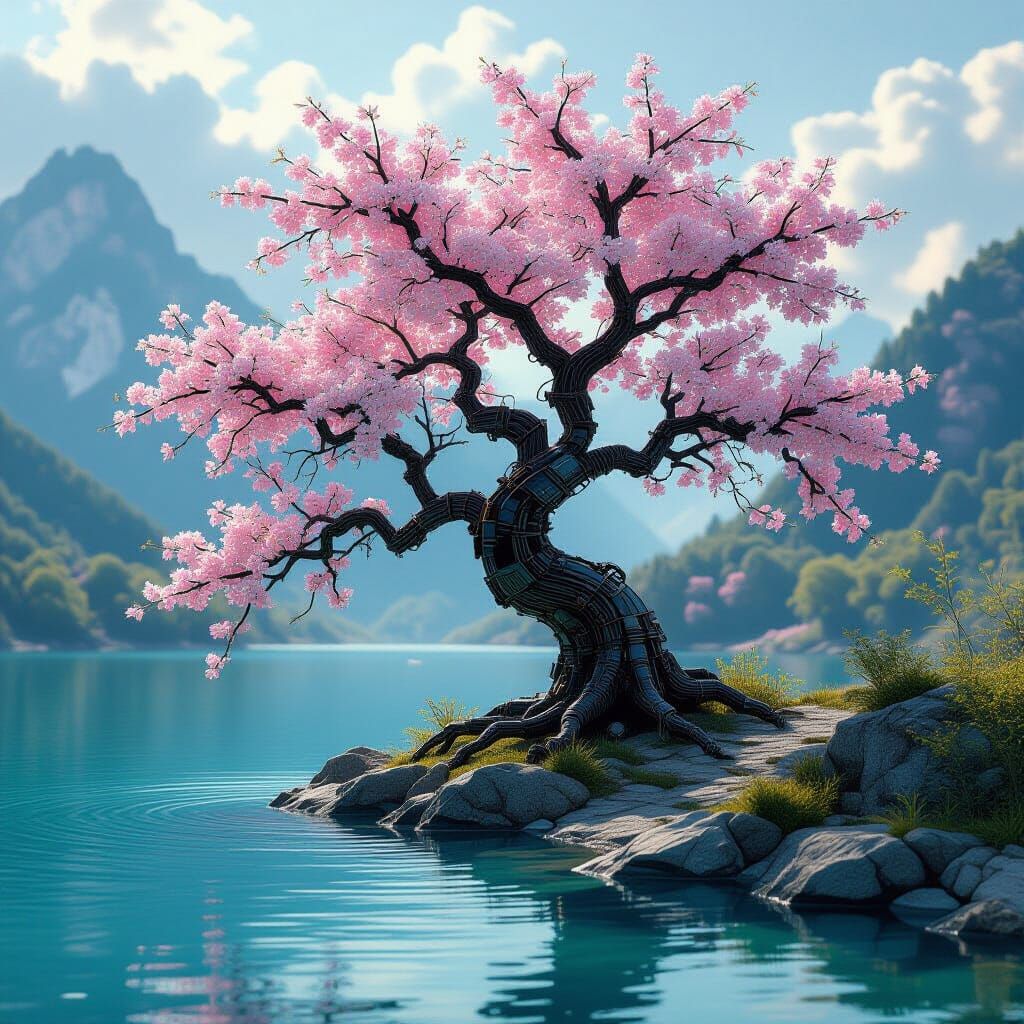 Illuminated Metal Cherry Blossom Tree Fantasycore Artwork