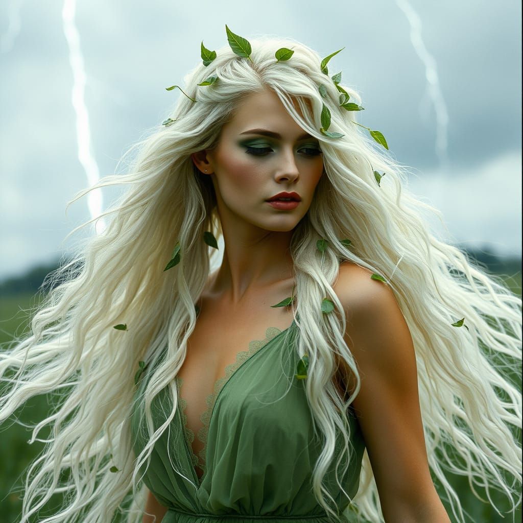 Ethereal Goddess in Green Gossamer Dance