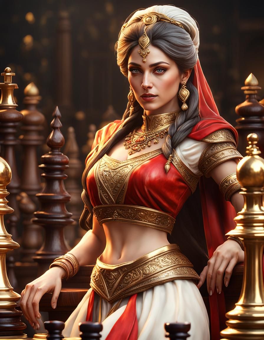 Goddess of Love Plays Chess in Tamara DeLempicka Style