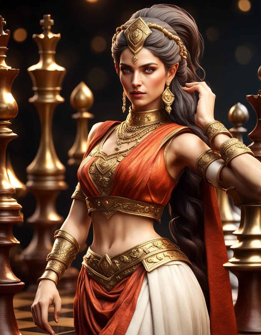 Chess Goddess in Tamara DeLempicka Style