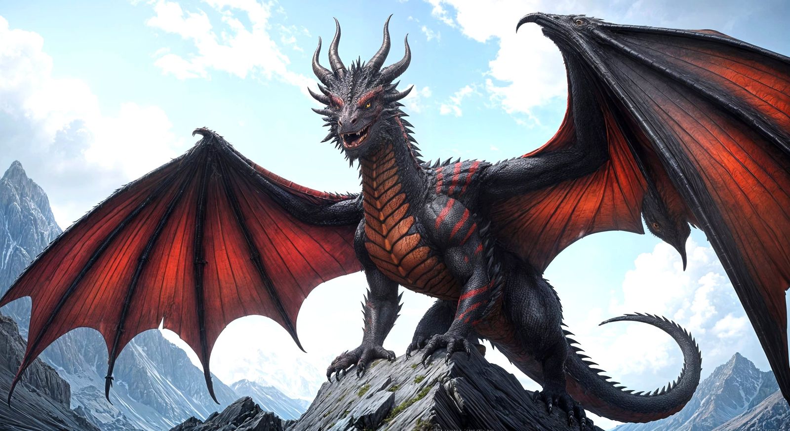 Majestic Dragon Perched on Mountain Peak