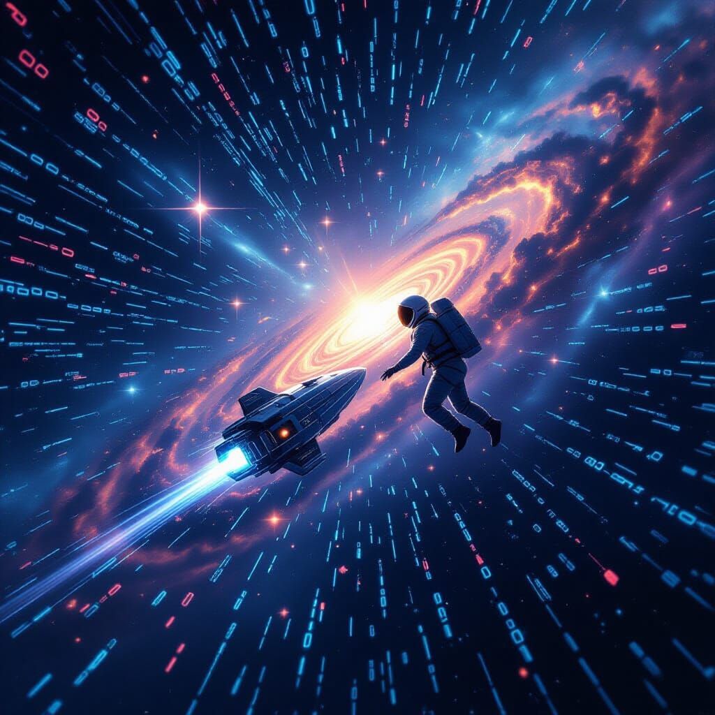 Astronaut Adrift in Digital Nebula