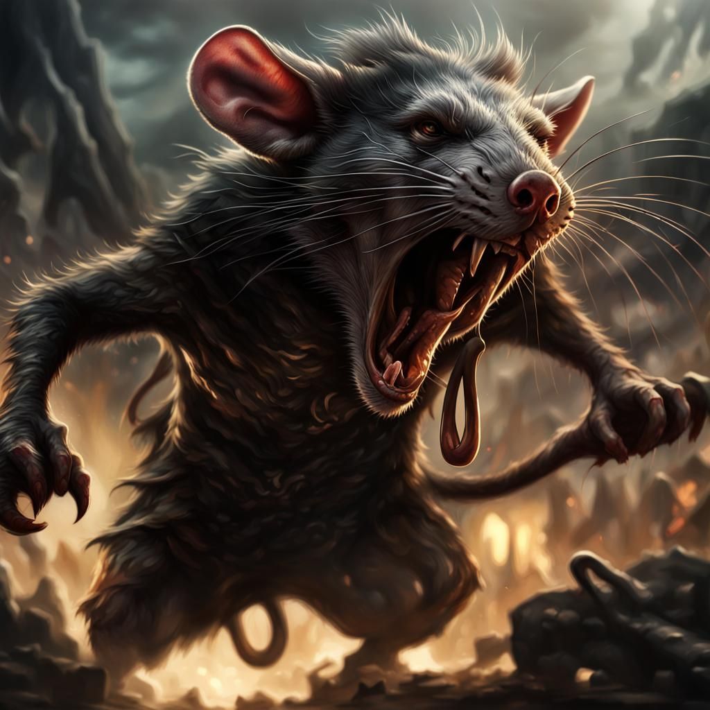 Fearsome Skaven Hybrid Creature Screaming in Anger