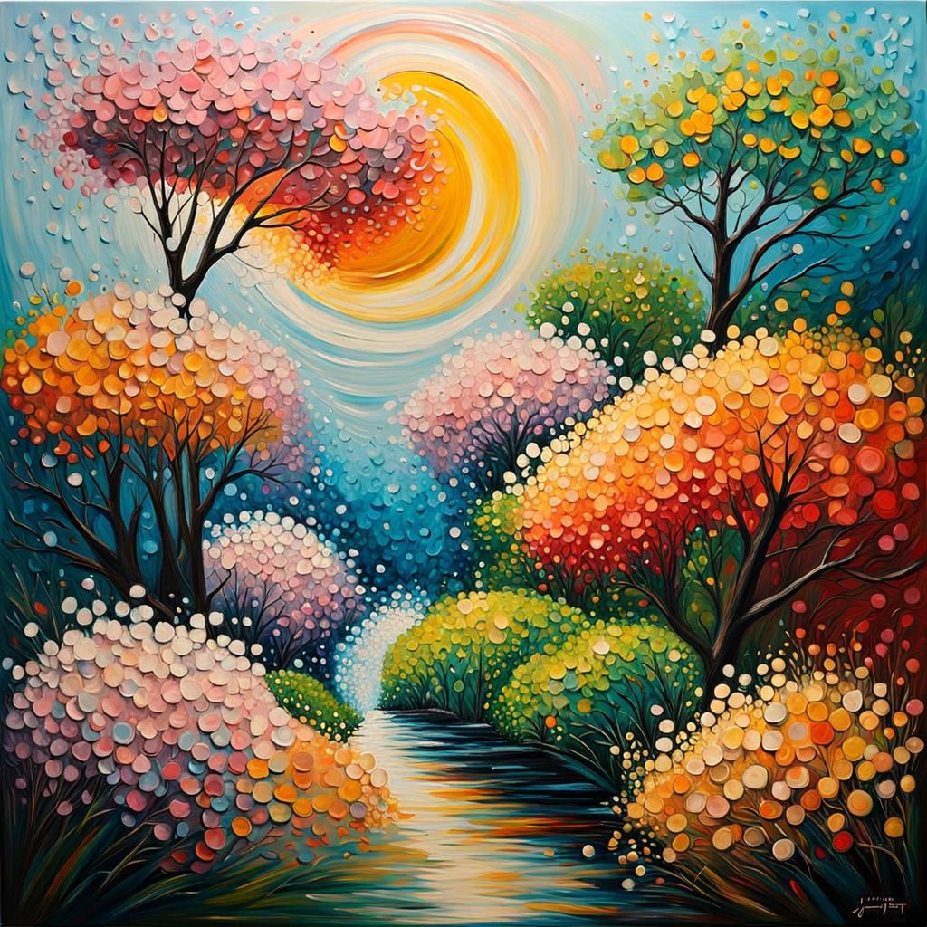 Abstract Pastel Pointillism with Impasto Textures