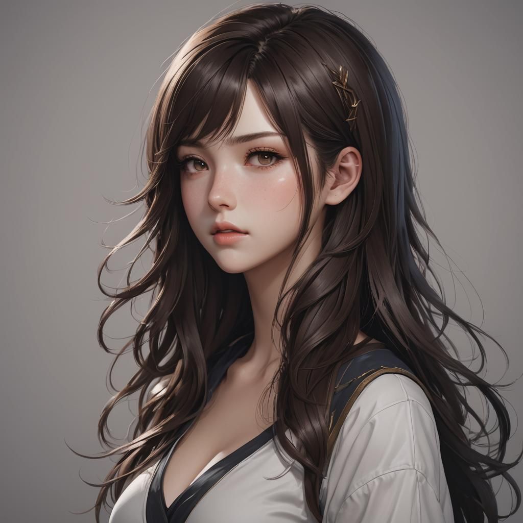 Anime Girl with Dark Hair in 3D Render