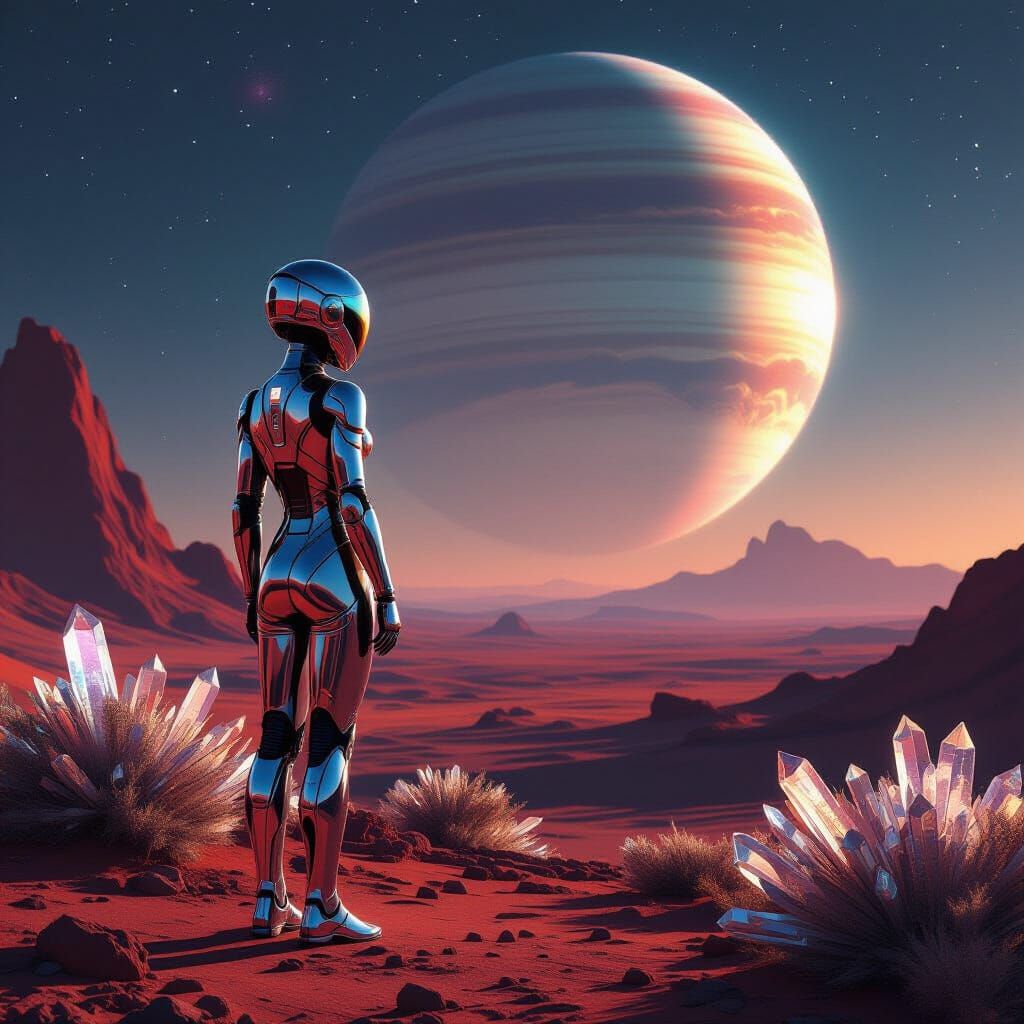 Android Woman on Alien Planet in Hyperrealism