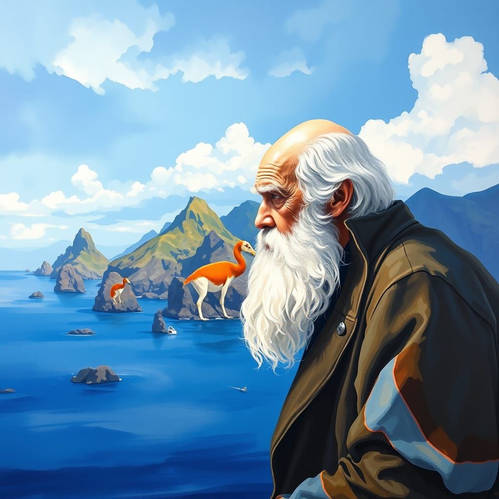 Darwin on the Galapagos: Gouache Impressionist Painting