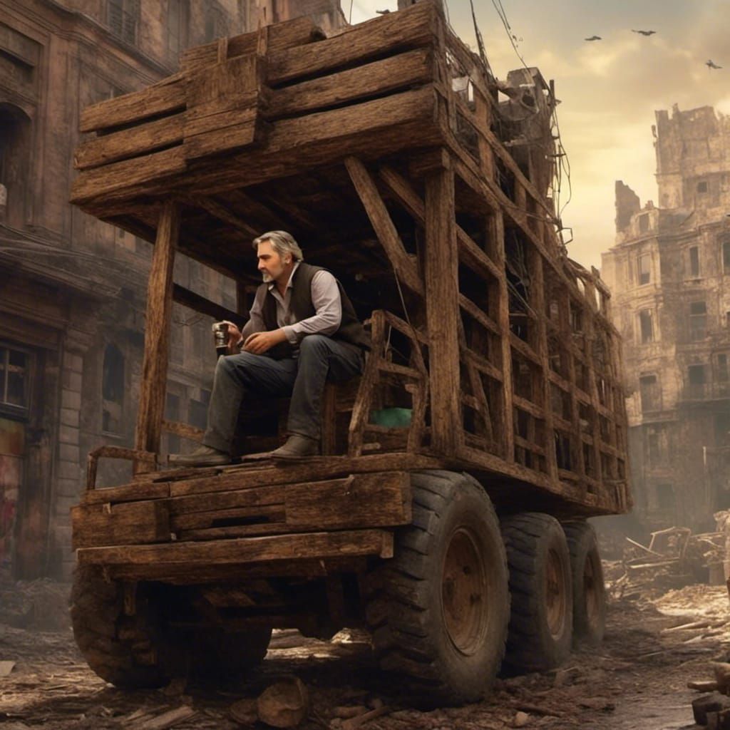 Man with Beer Truck: Detailed Matte Painting