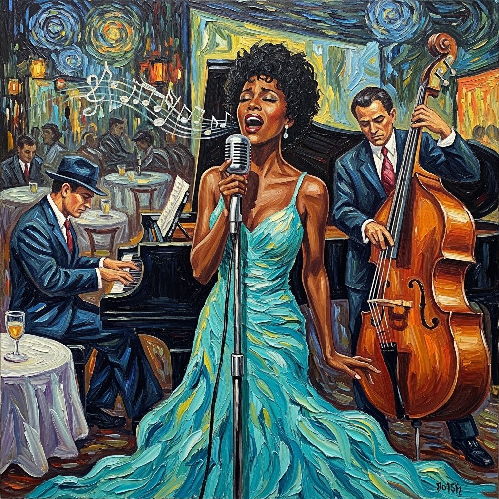 Jazz Singer in Van Gogh Style Impasto Painting