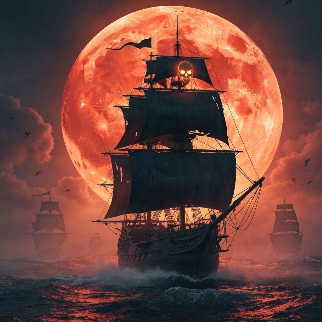 Ghost Pirate Ship in Blood Moon Storm