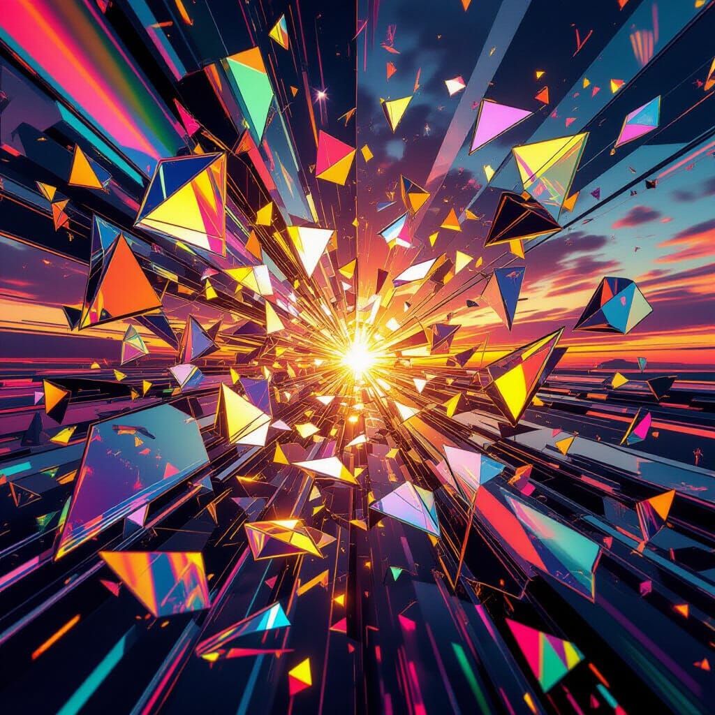 Surreal Cosmic Rift of Exploding Neon Prisms