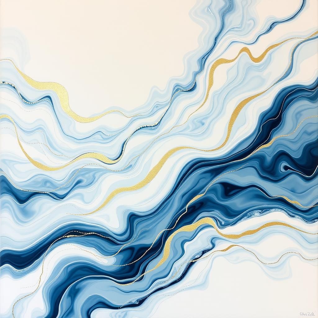 Abstract Flowing Pattern in White, Blue, and Gold