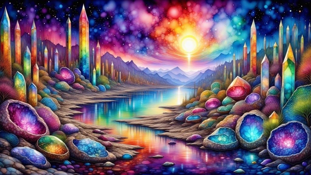 Surreal Prism Expanse in Watercolor and Glass