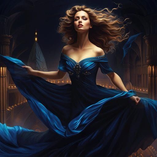 Woman Dancing at Night in Hyperrealistic Style