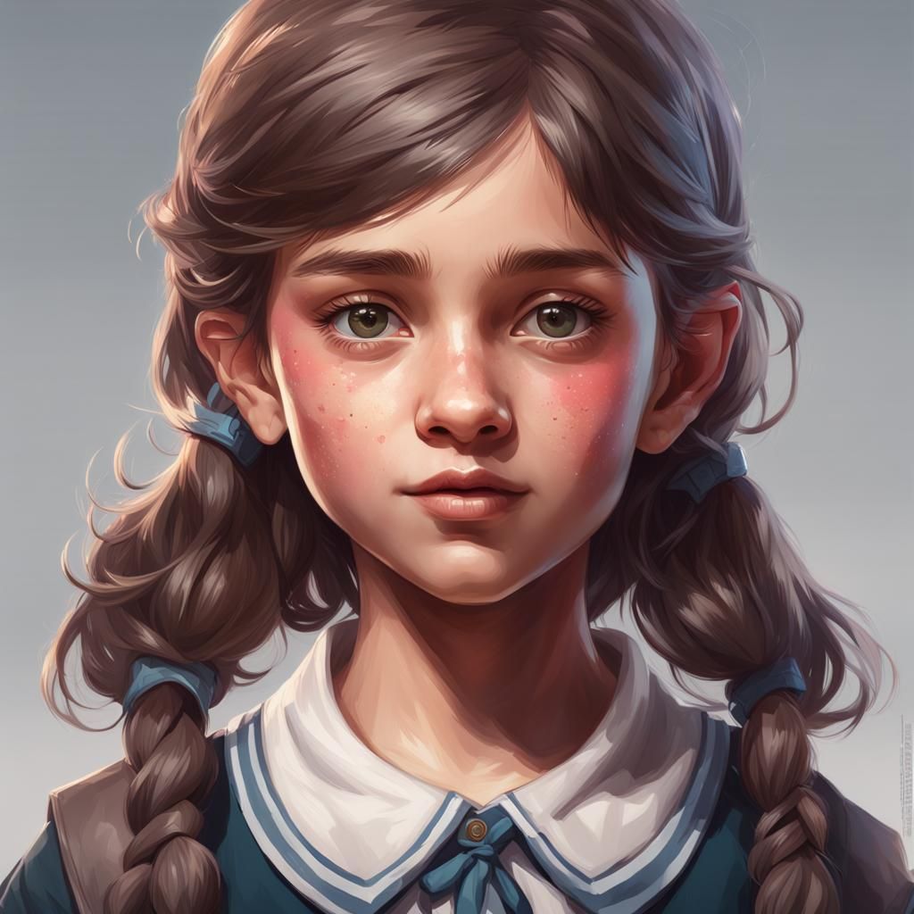 Cute British Schoolgirl Portrait in Hyperdetailed Splash Art
