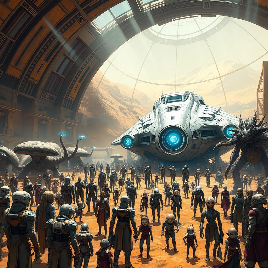 Cosmic Space Port in Futuristic, Industrial Style