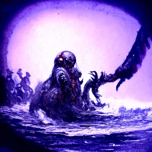 Kraken Attacks Ghoul in Horror Engraving Style