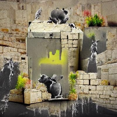 Banksy-Style Rats on Cement Wall