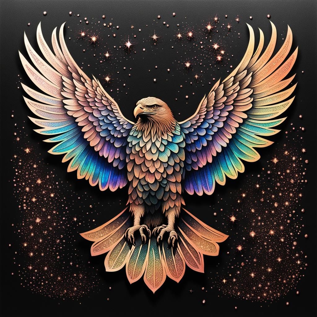 Rose Gold Eagle Silhouette on Iridescent Background