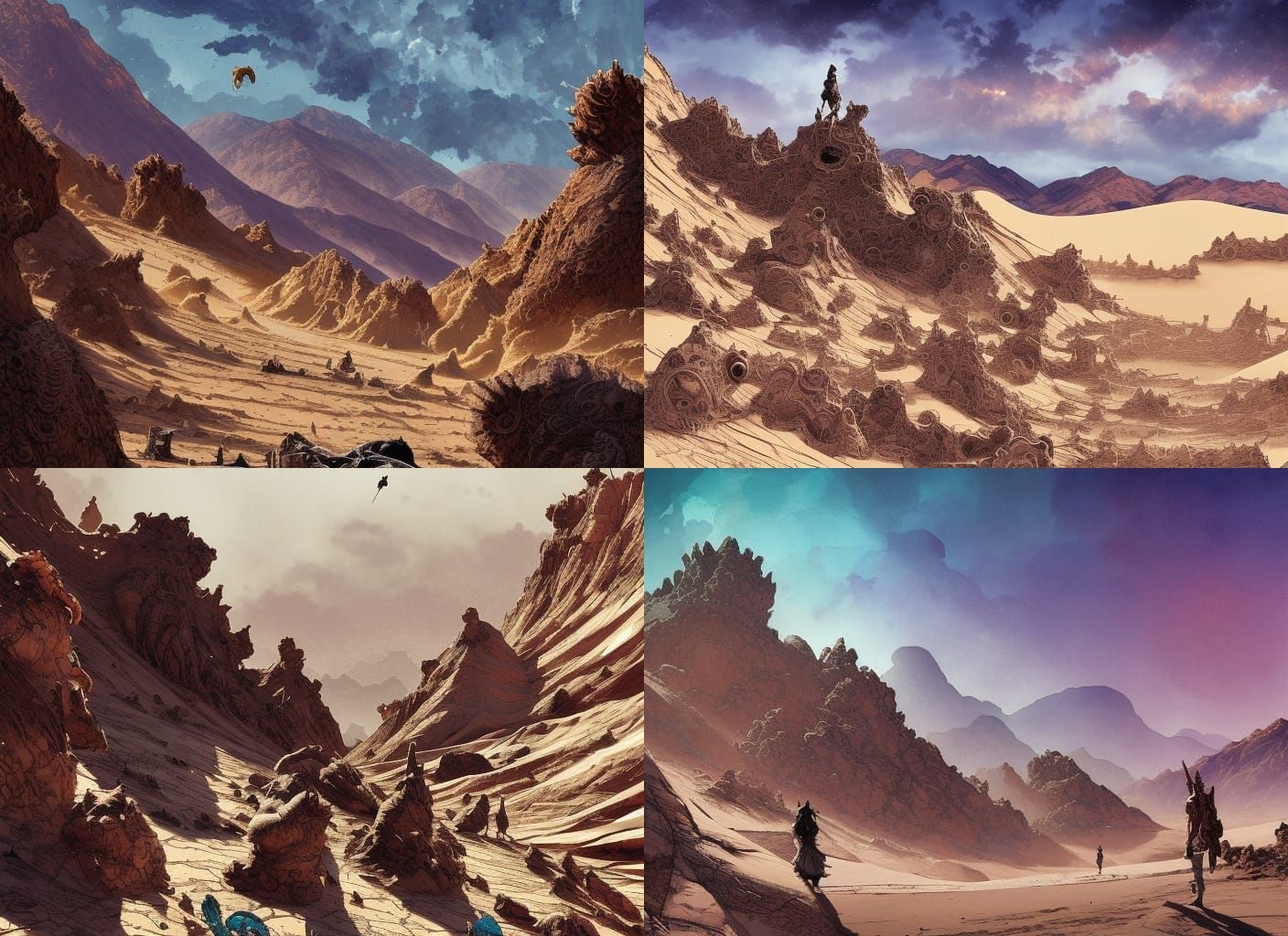 Death Valley Desert Landscape in Watercolor Style