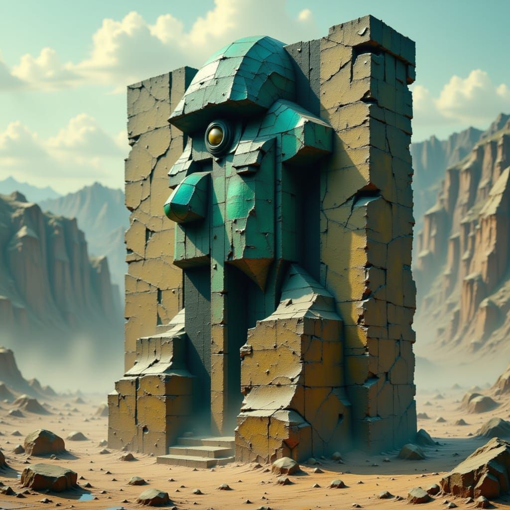 Colossal Stone Statue with Piercing Eyes