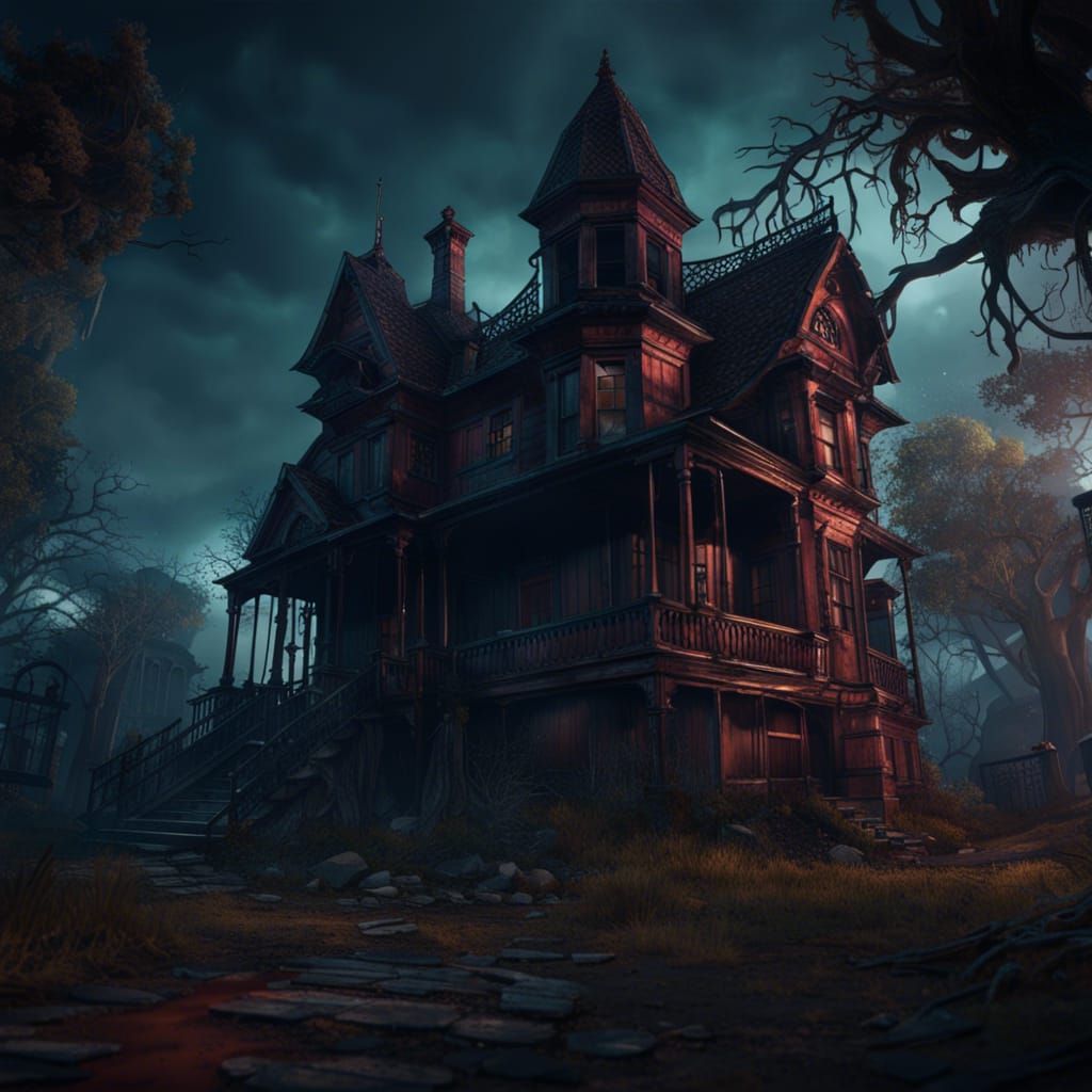 Haunted House with Teens in Horror Background