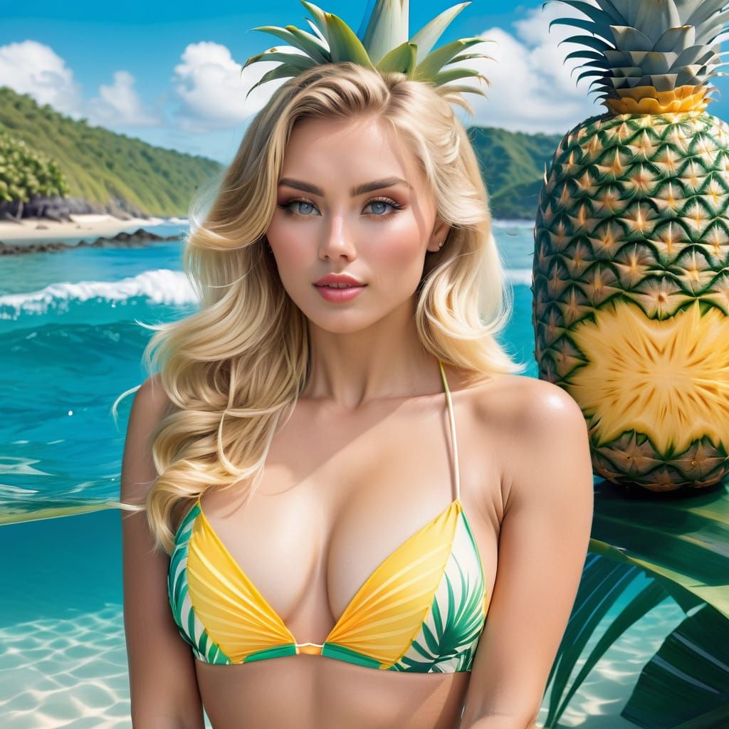 Sensual Beach Goddess Wears Pineapple Bikini