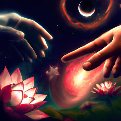 Hand of Time and Lotus Flower in Fantasy Art