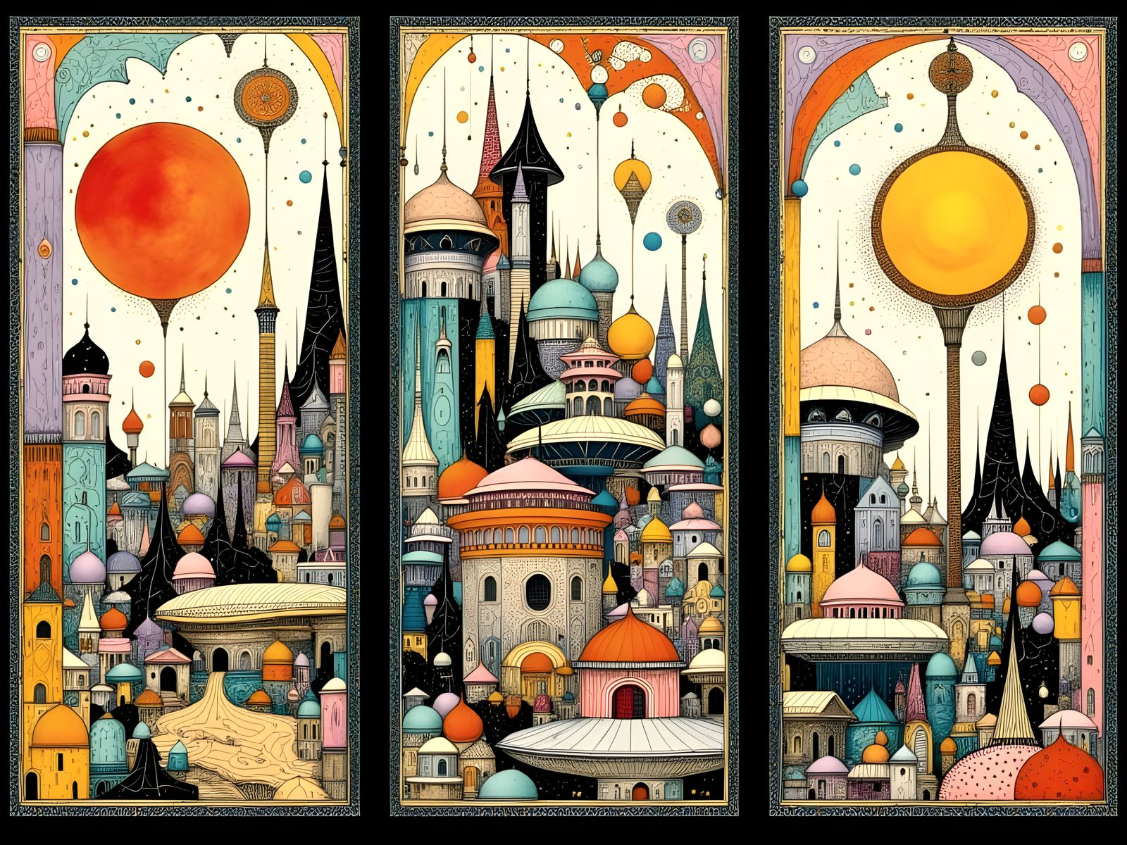 Surreal Futuristic Cityscape in Vibrant Pop Art Style