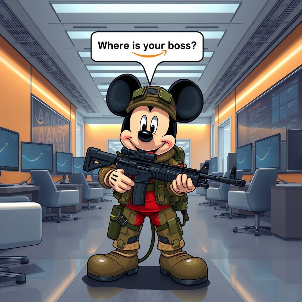 Mickey Mouse in Tactical Gear Asks 'Where is Boss?'