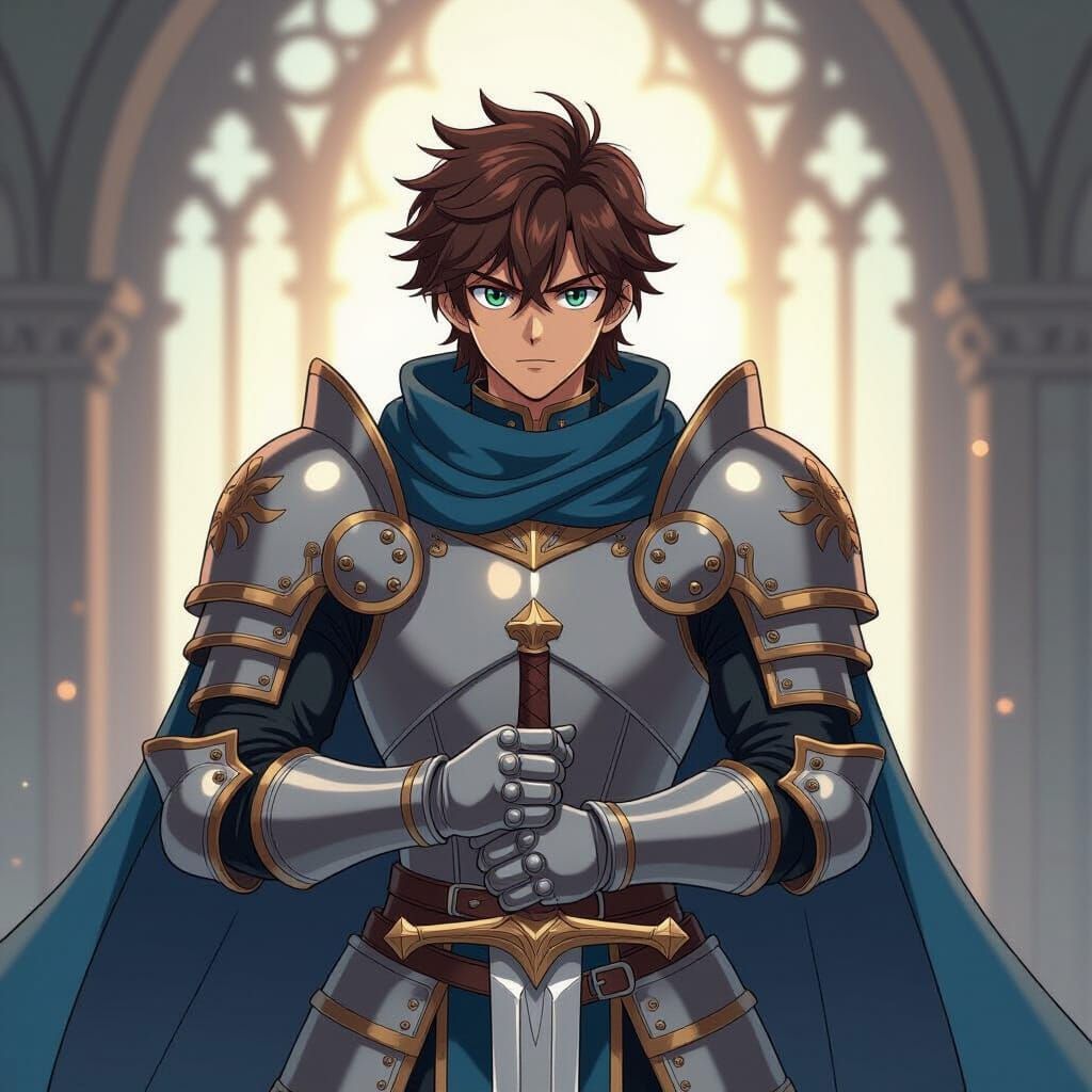 Anime Knight in Cel-Shaded Style