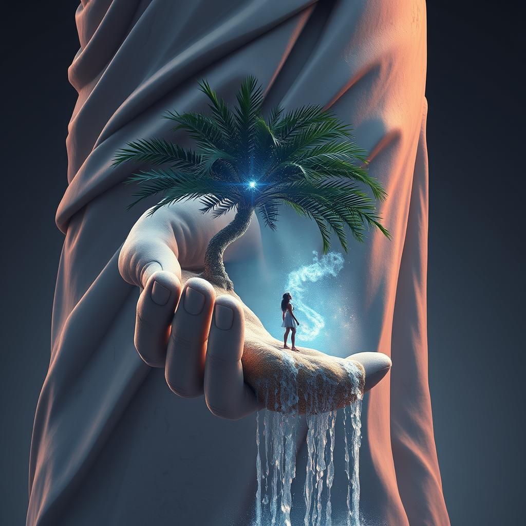 Colossal Marble Hand with Stardust Woman