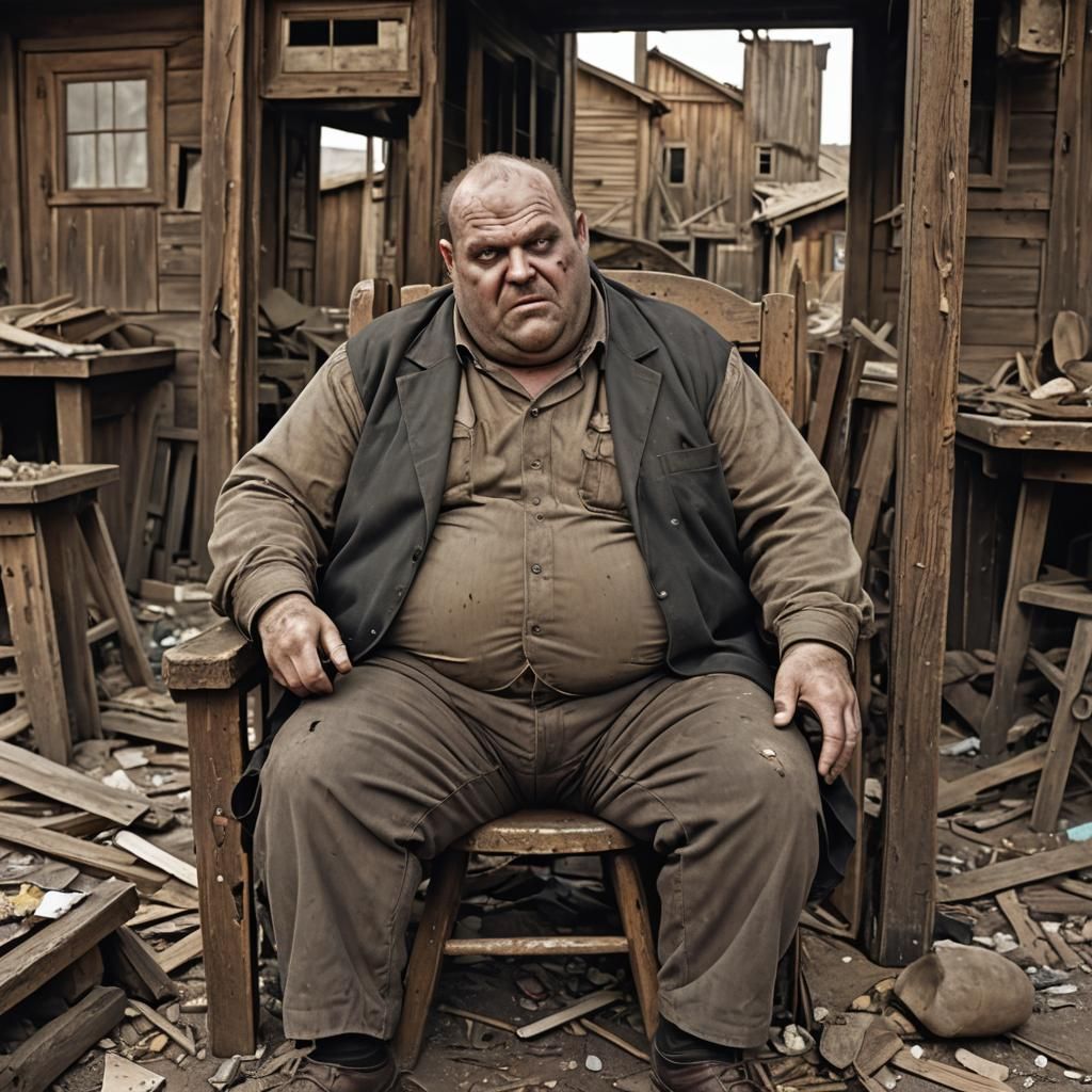 Grotesque Man in Dilapidated Town, Dark Surrealism