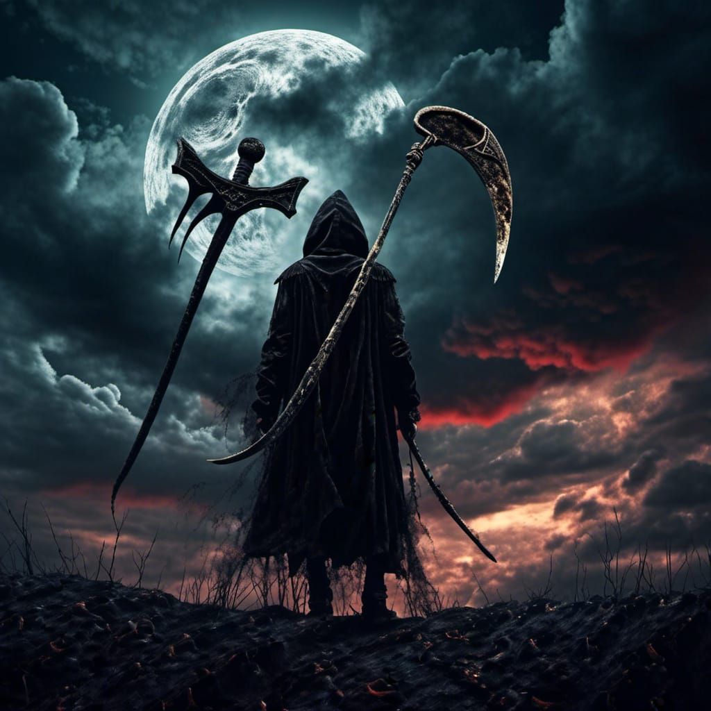 Grim Reaper in Clouds: Digital Art