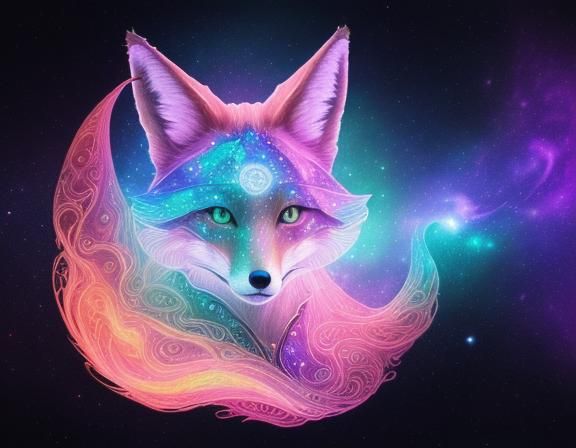 Cosmic Fox in Astral Holographic Style