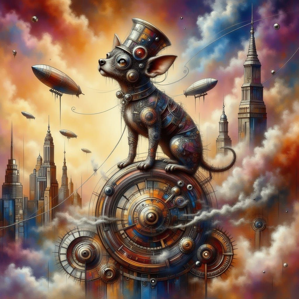 Steampunk Chihuahua in Clockwork Metropolis