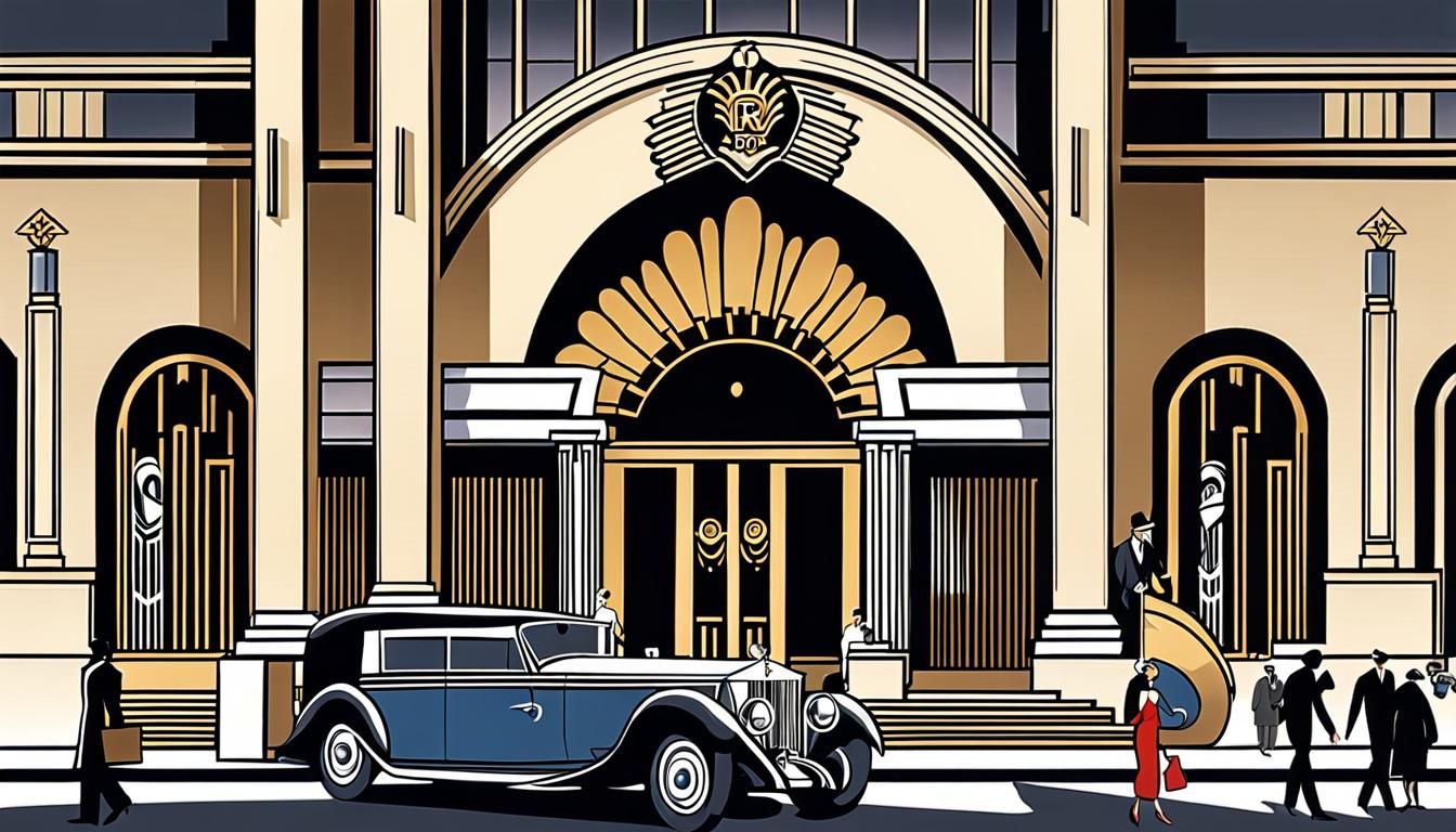 Rolls-Royce at Art Deco Building Entrance