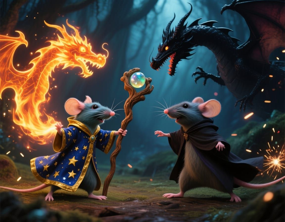 Epic Wizard Mice Duel in Fantasy Forest