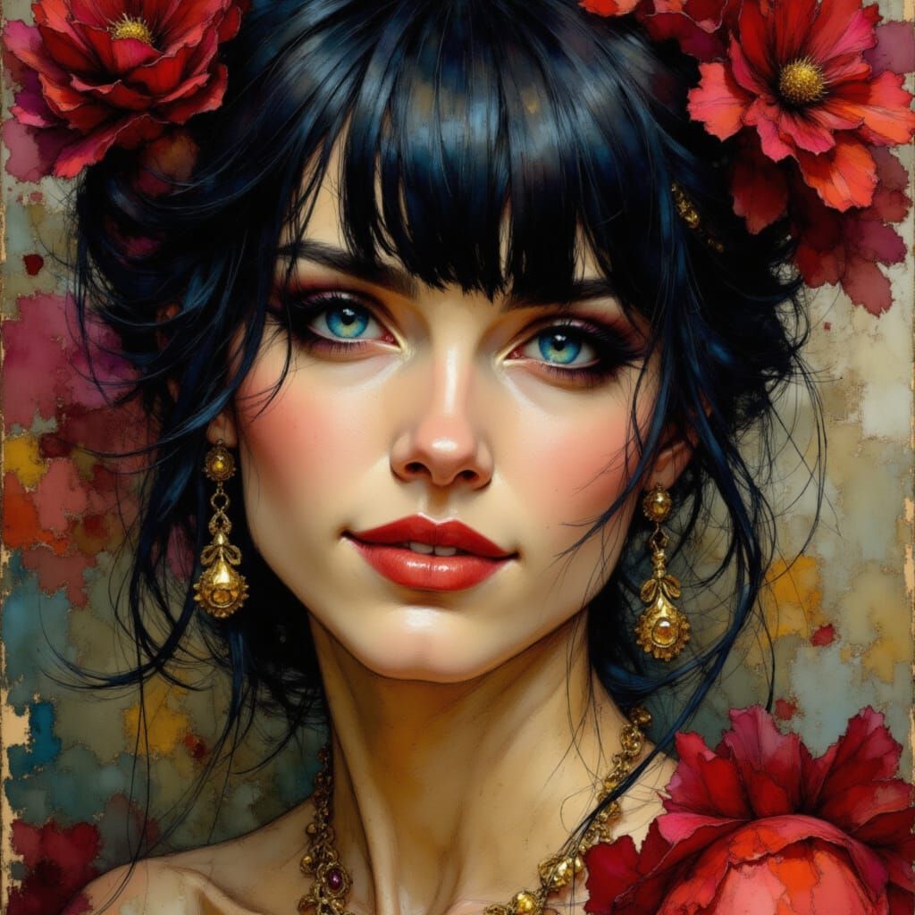 Punk Queen Portrait in Rococo Style