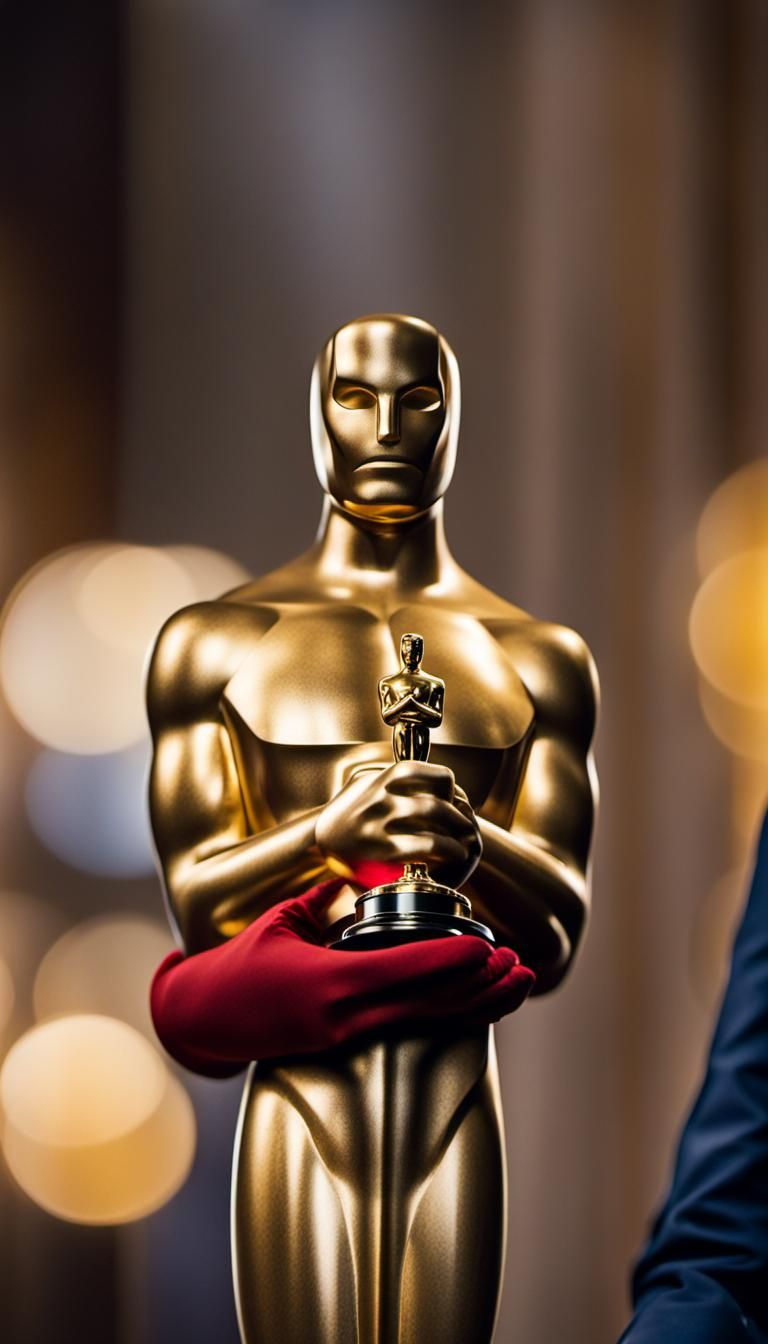 Spiderman holding the Academy Awards Oscar Trophy
