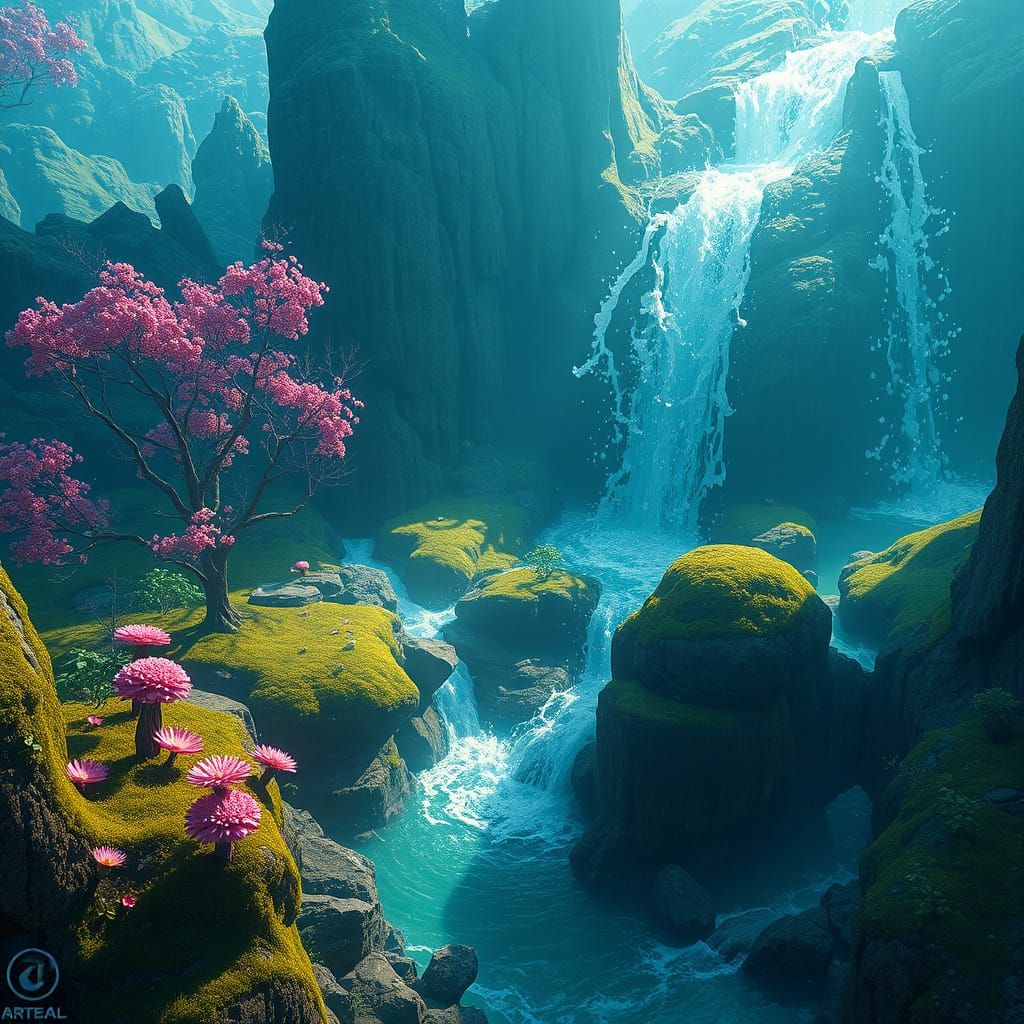 Fantastical Springs Waters Matte Painting in Deep Color