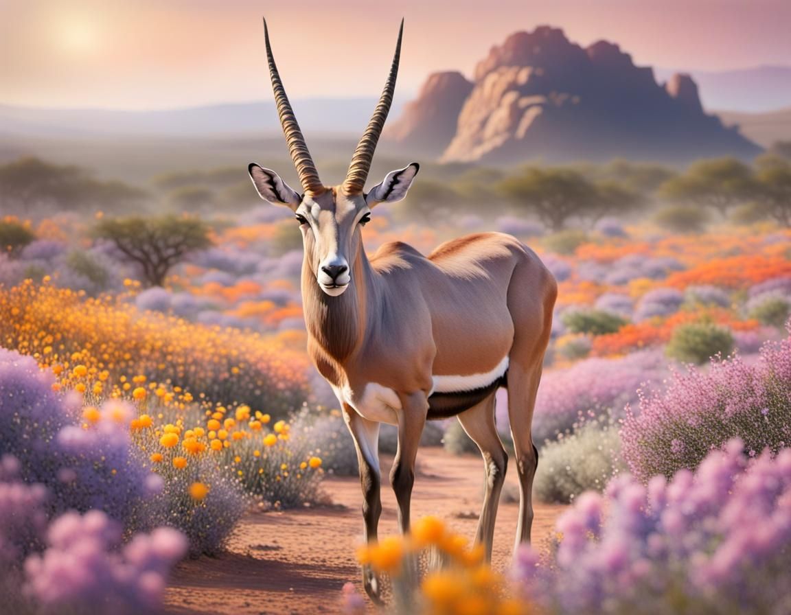 Eland Antelope in Namaqualand Spring: Watercolour Art