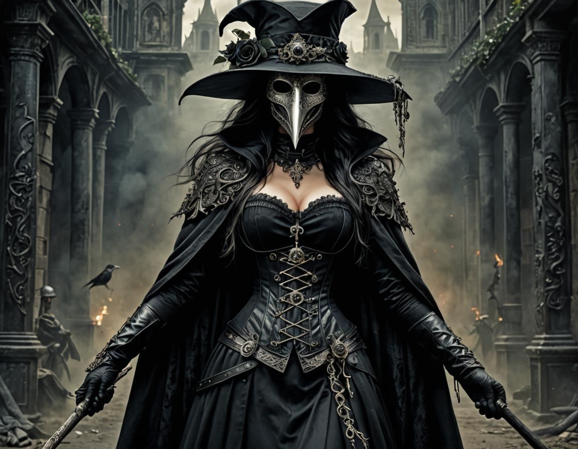 Gothic Plague Doctor with Silver Beak in HDR