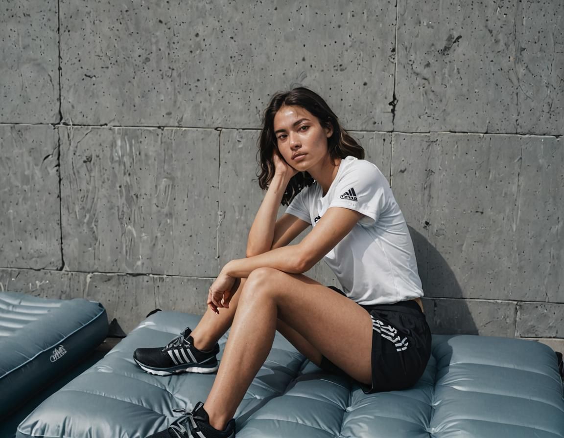 Woman Resting on Air Mattress in Running Shorts